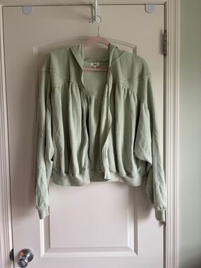 aerie Sage Green Knit Hoodie with Hood